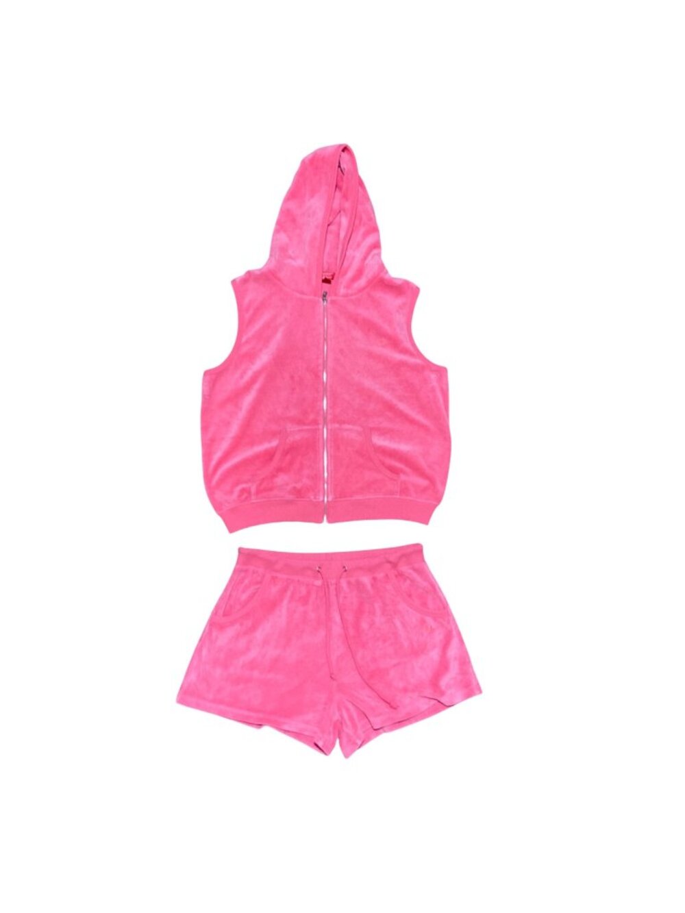 Vintage Y2K Gloria Vanderbilt Pink Velour Zip Up Vest With Hood And Shorts - L